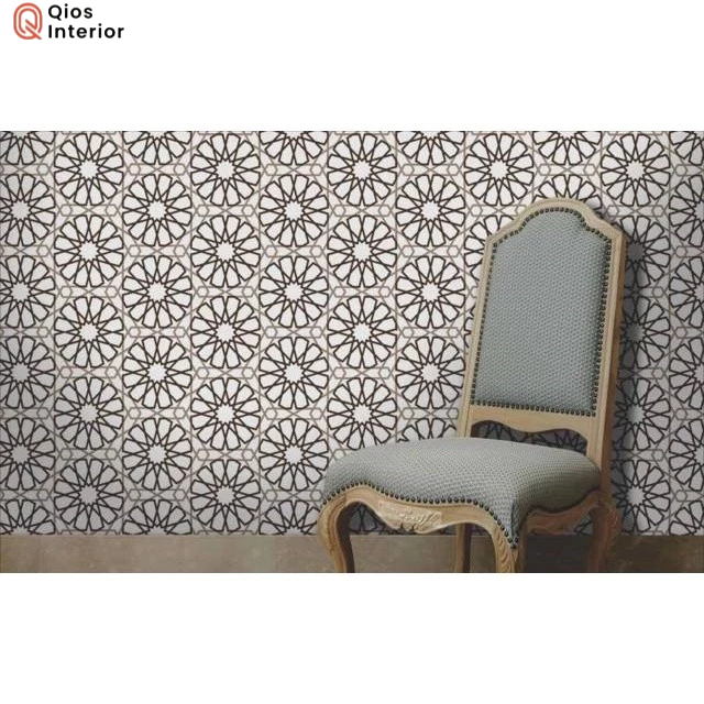 Wallpaper dinding geometri modern list klasik mewah bahan vinyl 10mter
