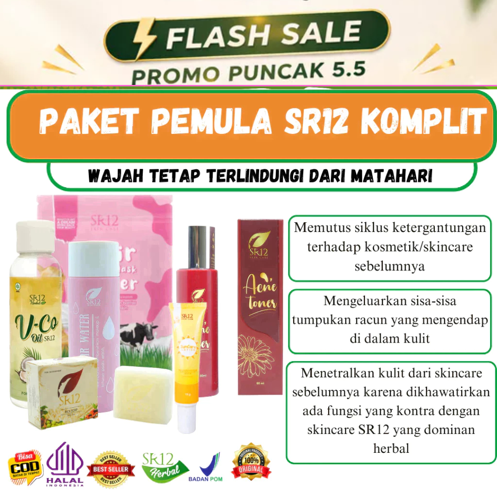 PAKET PEMULA SR12 KOMPLIT / PERAWATAN SKINCARE AMAN & ALAMI / PENETRAL KULIT / PAKET PERAWATAN WAJAH