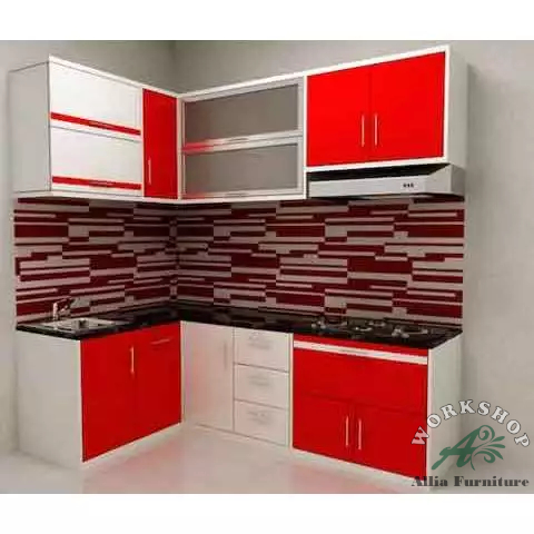 Kitchen set minimalis bentuk sudut L model Cherry Versi 2