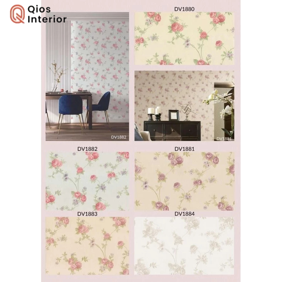 Wallpaper Dinding Bunga Shabby Chic Pink Ulir Fresh 10 meter