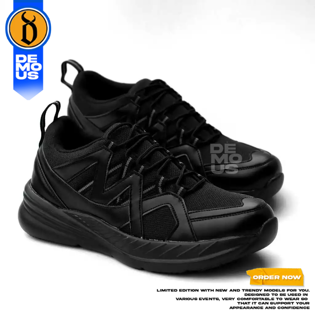 DEMOUS - Sepatu Sneakers Pria Hitam Chunky Chunky Shoes Sport Casual Running Anti Slip Kekinian