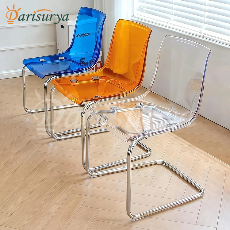 Kursi Meja Makan Transparan Acrylic SET (1/2pcs) Kursi Makan Cafe Desain Unik Bentuk S Plastik Tebal