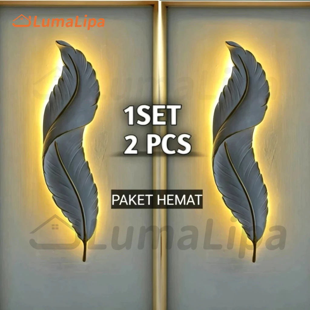 90/65cm Lampu Dinding LED Bulu Angsa Estetik(1set isi 2 unit) Lampu Hias Dinding Aestetik Model Bulu
