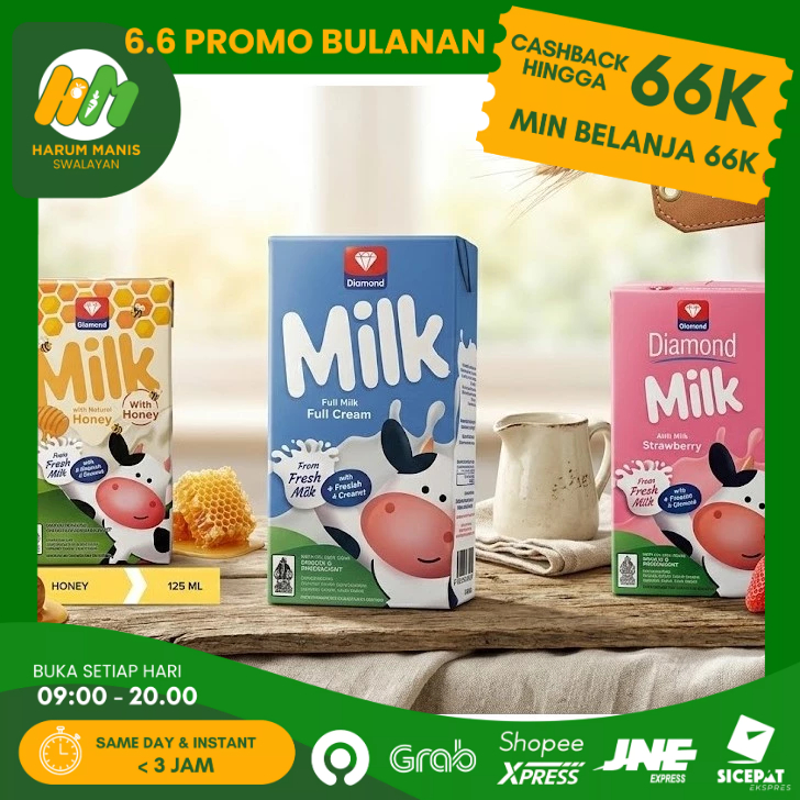SUSU UHT DIAMOND 125ML / DIAMOND MILK UHT WITH HONEY 125ML / DIAMOND MILK UHT STROBERI 125ML / DIAMO
