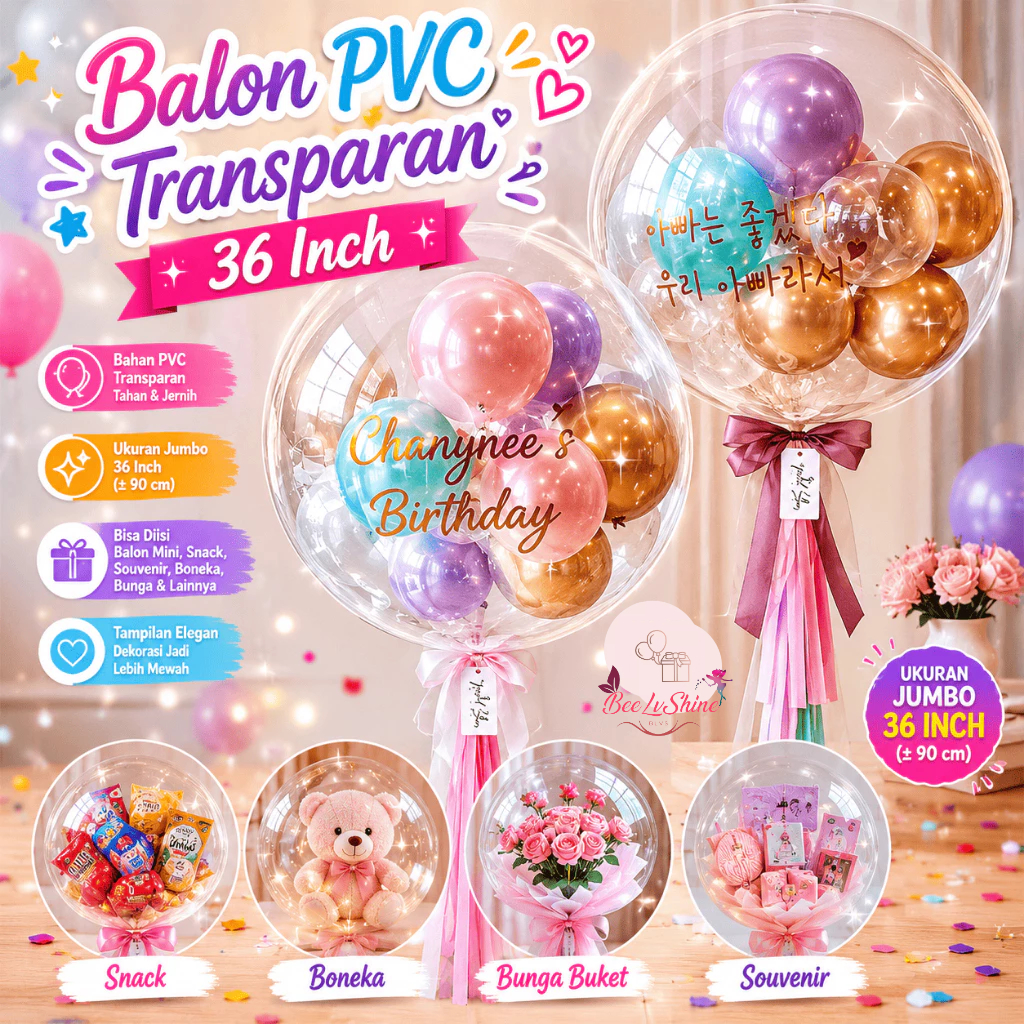 Balon Transparan PVC 36 Inch Jumbo Bobo untuk Buket Balon Dekorasi