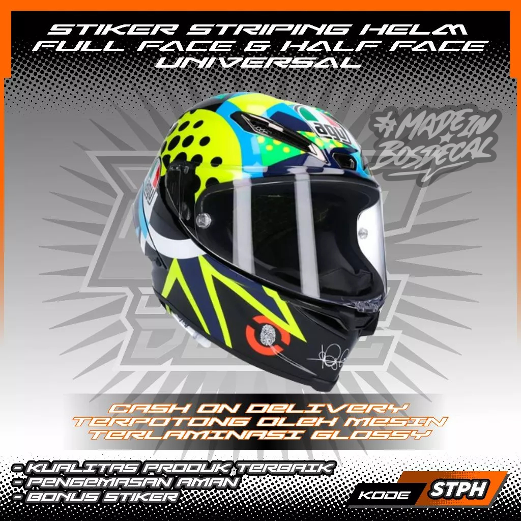 STIKER STRIPING HELM FULL FACE/HALF FACE UNIVERSAL MOTIF ROSSI 46 WINTER TEST 2020 | STIKER HELM | S