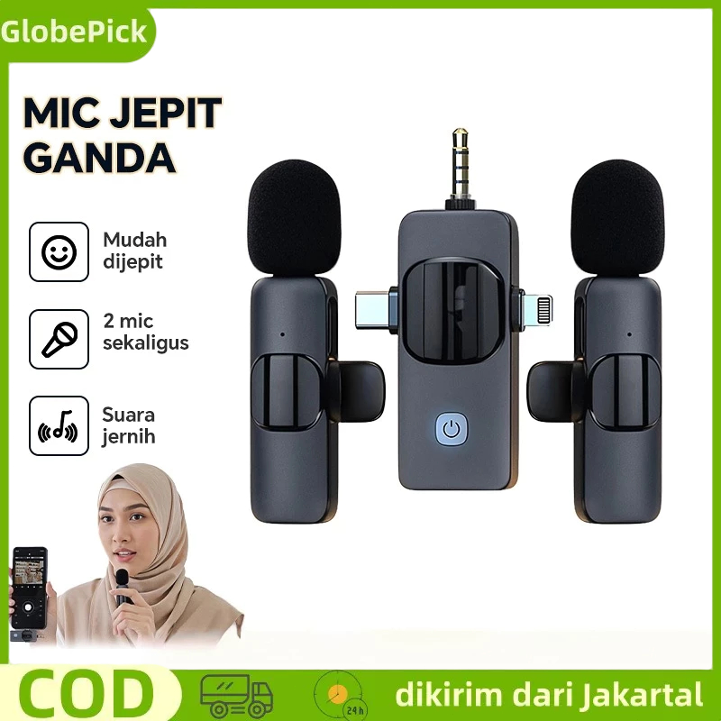K15 3 IN 1 Lavalier Wireless Microphone Dual Mikrofon Clip on Mic Bluetooth Tanpa Kabel Microphone Y