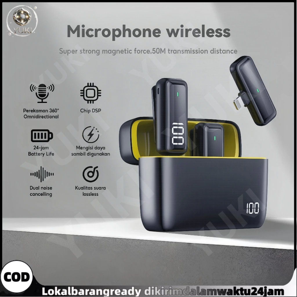 K6 Microphone Wireless Mic Clip on Dual Lavalier Mikrofon Bluetooth Peredam Kebisingan Vlog with Cha