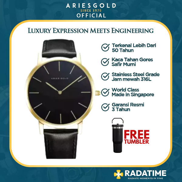 [FREE TUMBLER] Jam Tangan Pria Aries Gold Urban Santos Men 100% Original Gold G-1022-G-BK