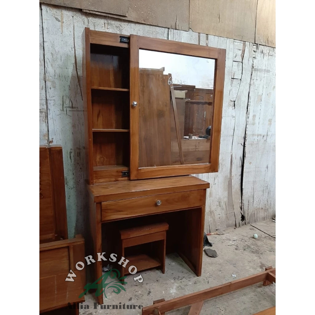 Meja rias minimalis kayu jati pintu kaca geser model solo