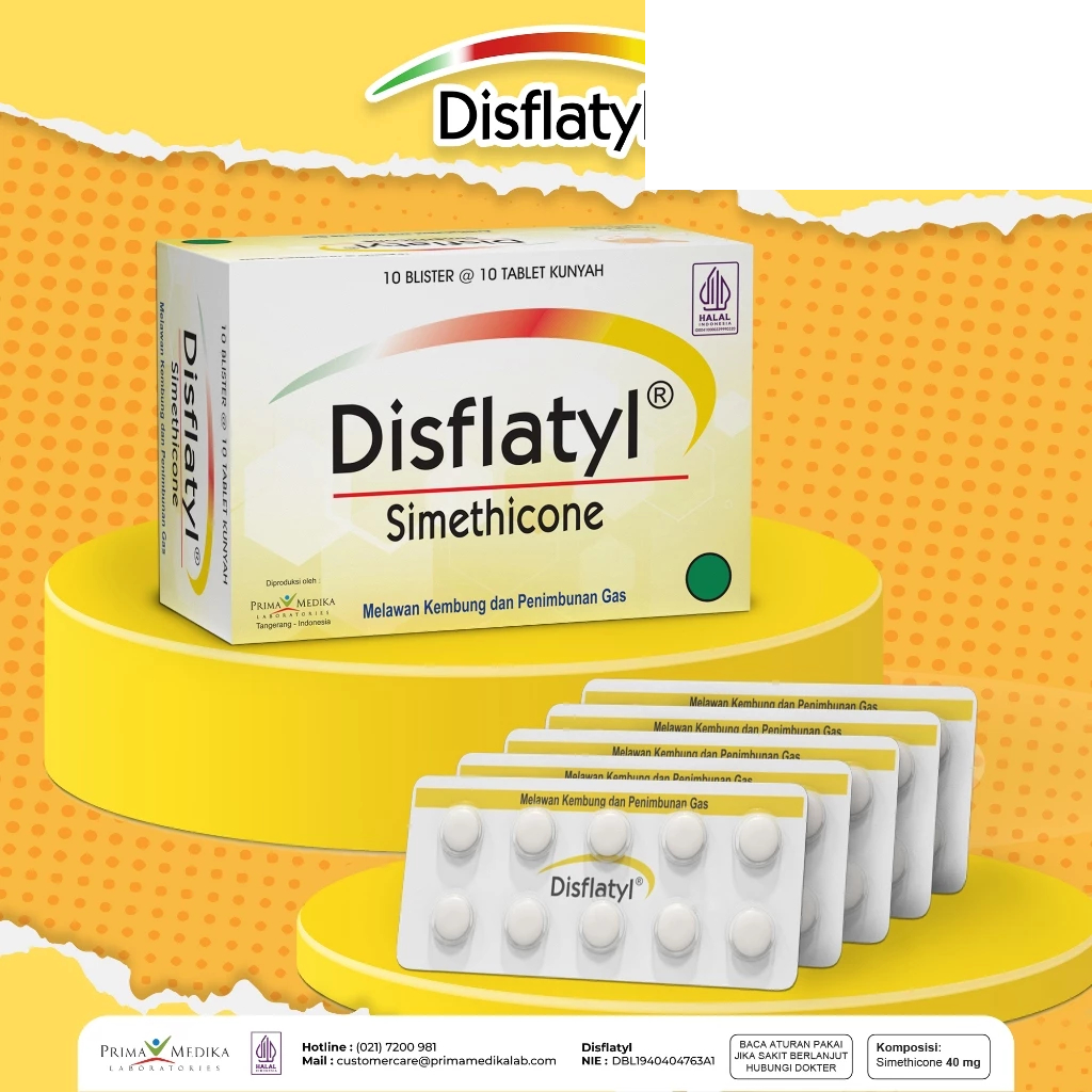 DISFLATYL 40 MG 1 STRIP 10 TABLET /SIMETHICONE/OBAT PERUT KEMBUNG/BEGAH/SENDAWA