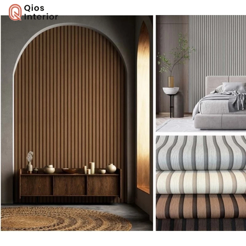 Wallpaper Dinding Motif Wallpane Kisi Kisi  WPC Panel Motif Kayu 3D Warna Coklat Abu Cream Natural R