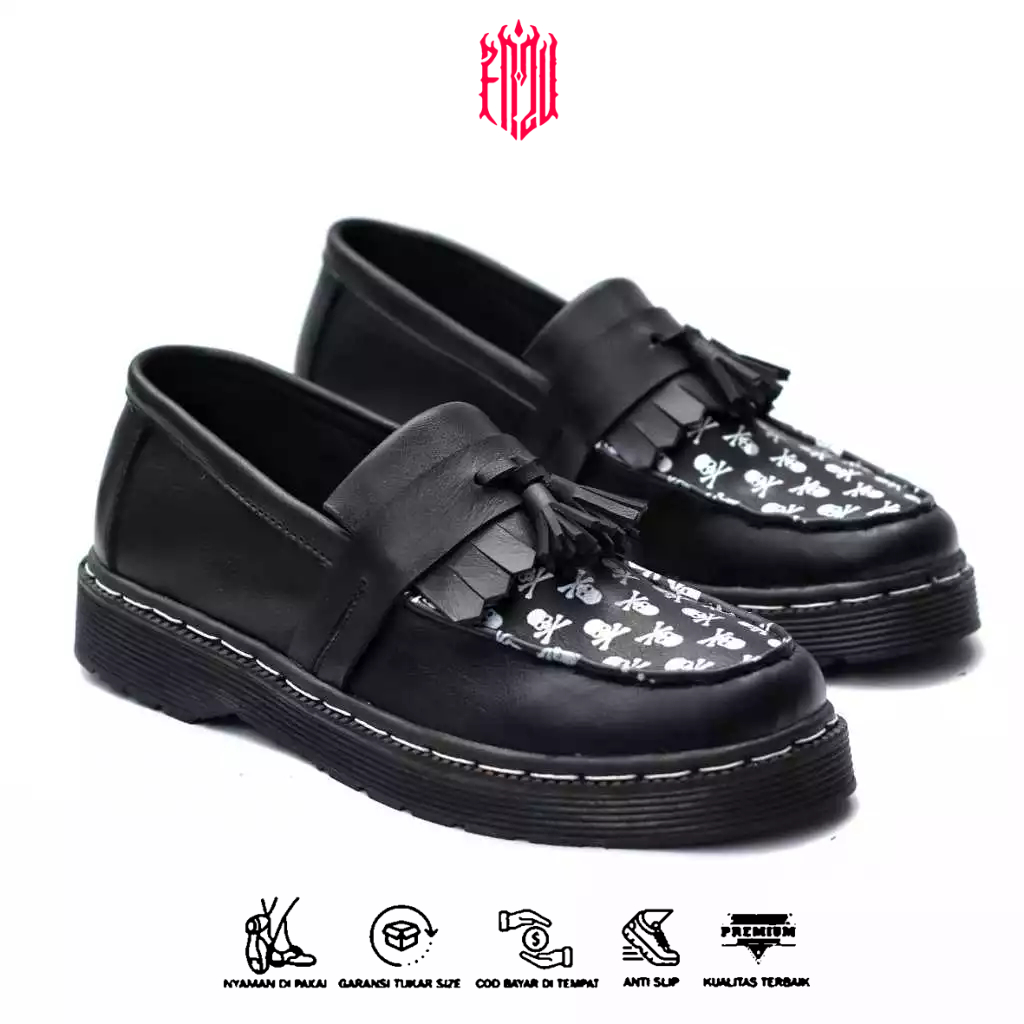 Sepatu Loafers Docmart Slop Casual Hitam Pria