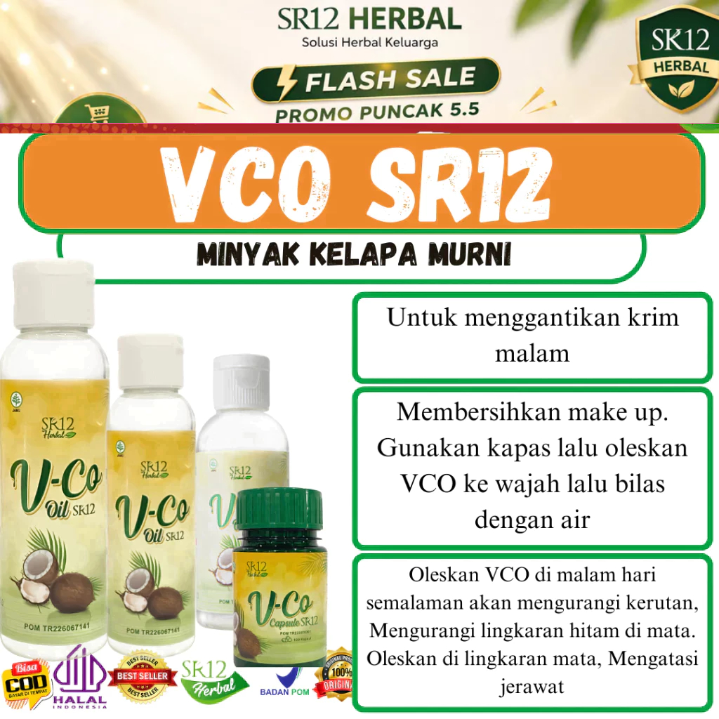 VCO SR12 Untuk Wajah - Pembersih Make Up Alami & Pelembab Bibir Kering - Virgin Coconut Oil Spray