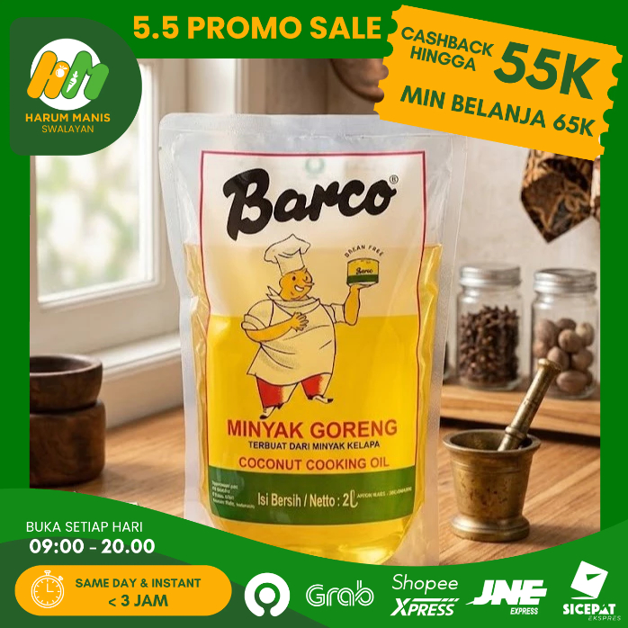 MINYAK BARCO 2 LITER REFIL / MINYAK GORENG BARCO 2 LITER / MINYAK GORENG KELAPA BARCO 2 LITER