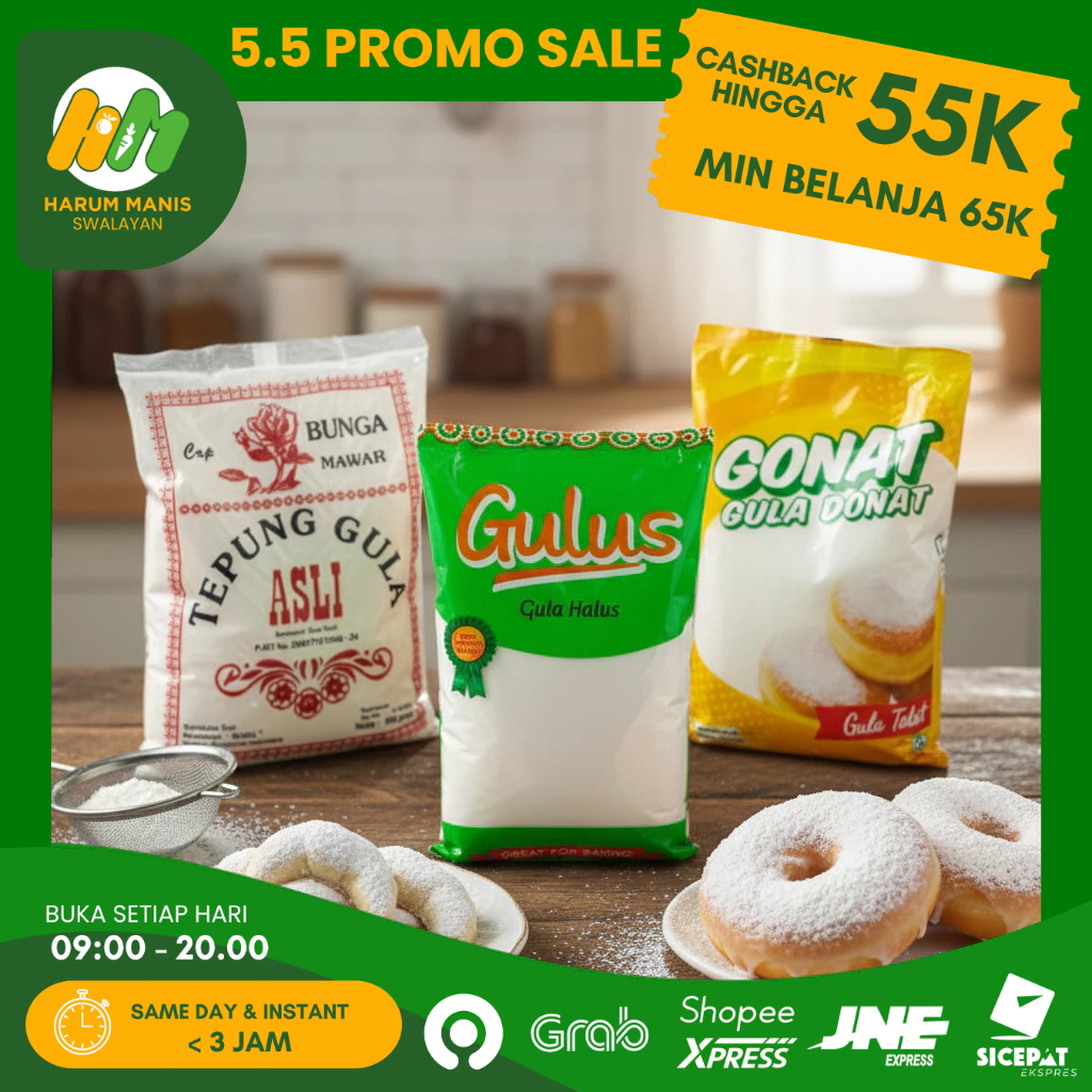 GULA HALUS / TEPUNG GULA CAP MAWAR 500GR / GULUS GULA HALUS 500GR / GONAT GULA DONAT 500GR