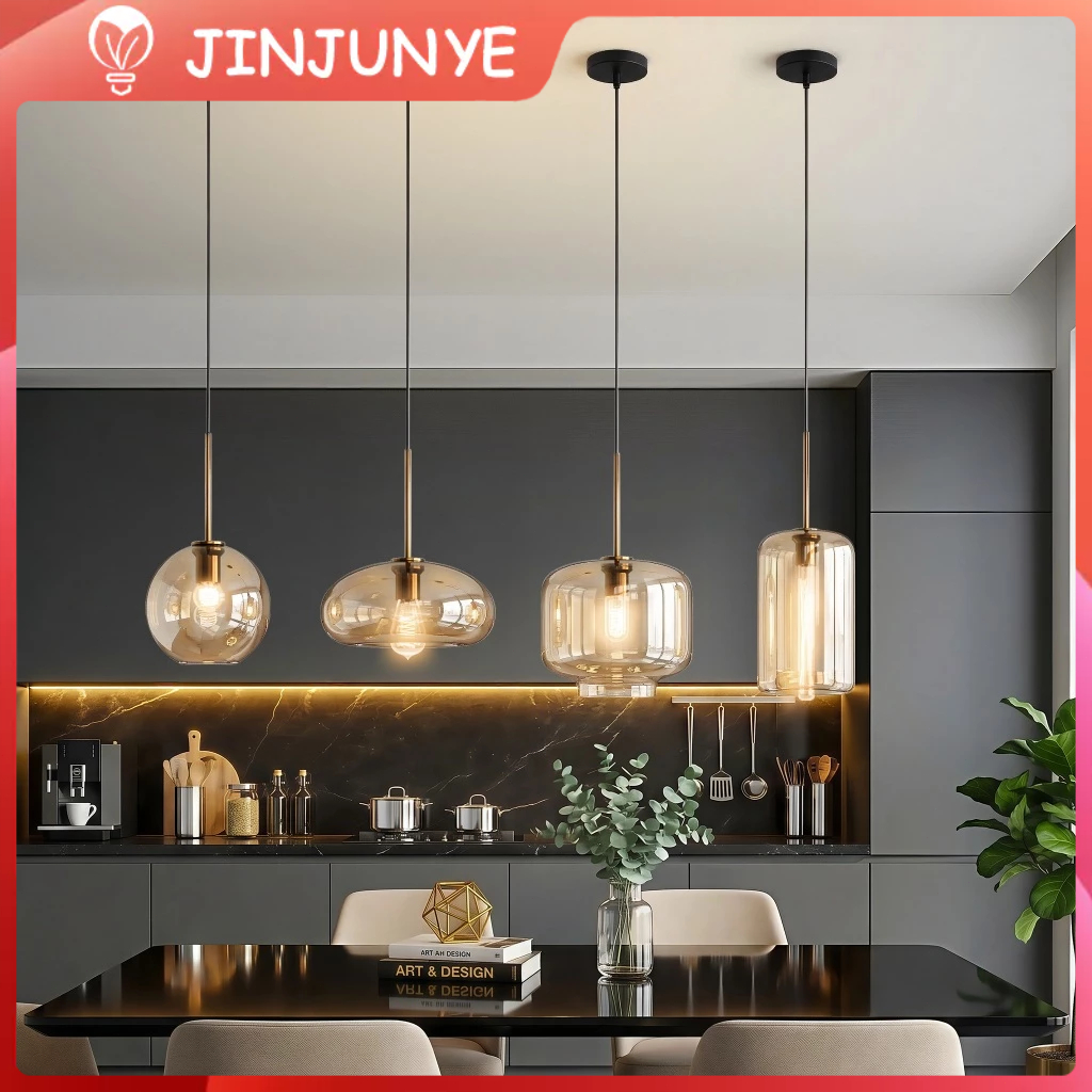 Lampu Gantung Kaca Teh Minimalis Nordic Modern Restoran Tidur Kamar Meja Makan MiniBar Hotel Cafe La