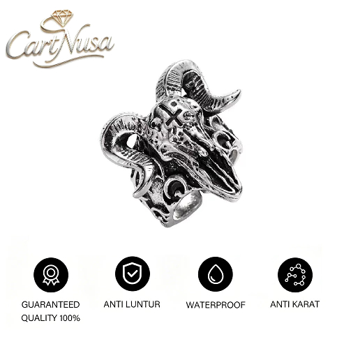 [COD]Cincin Terbuka tengkorak Desain Tengkorak Domba Bertanduk Gaya Vintage Cincin Keren