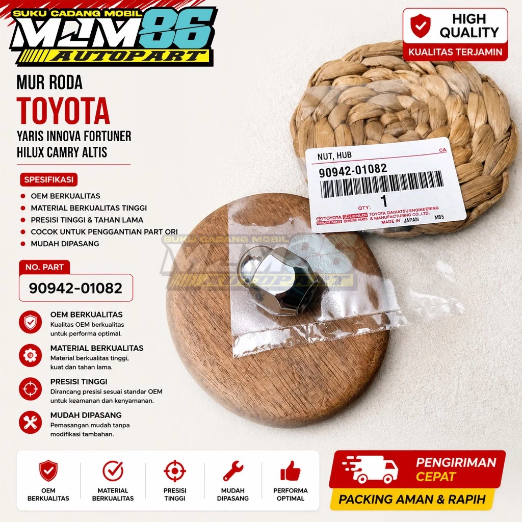 Mur Roda Toyota Yaris Innova Fortuner Hilux Camry Altis 90942-01082
