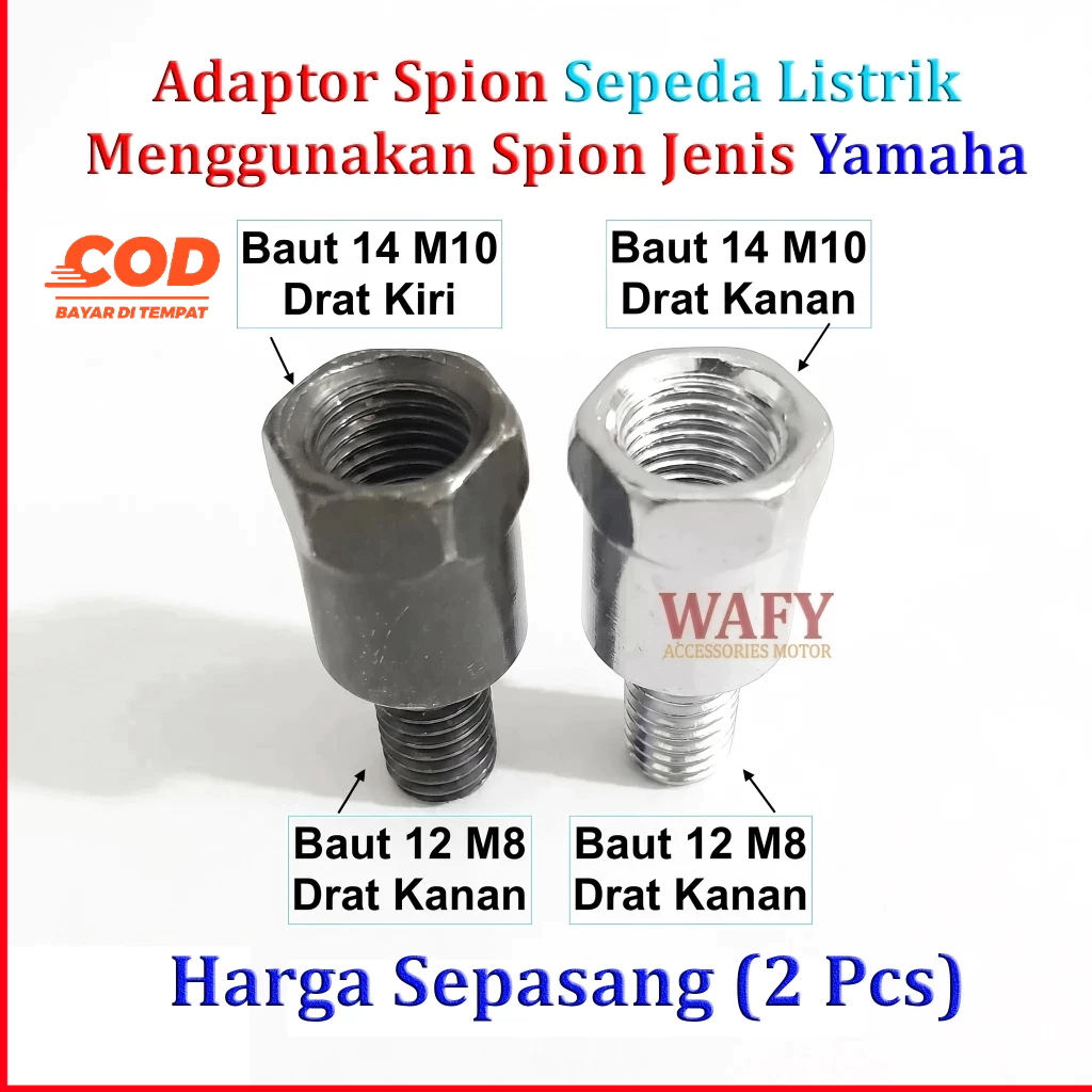 Sepasang Adaptor Peninggi Spion Untuk Sepeda Listrik Ke Spion Tipe Yamaha
