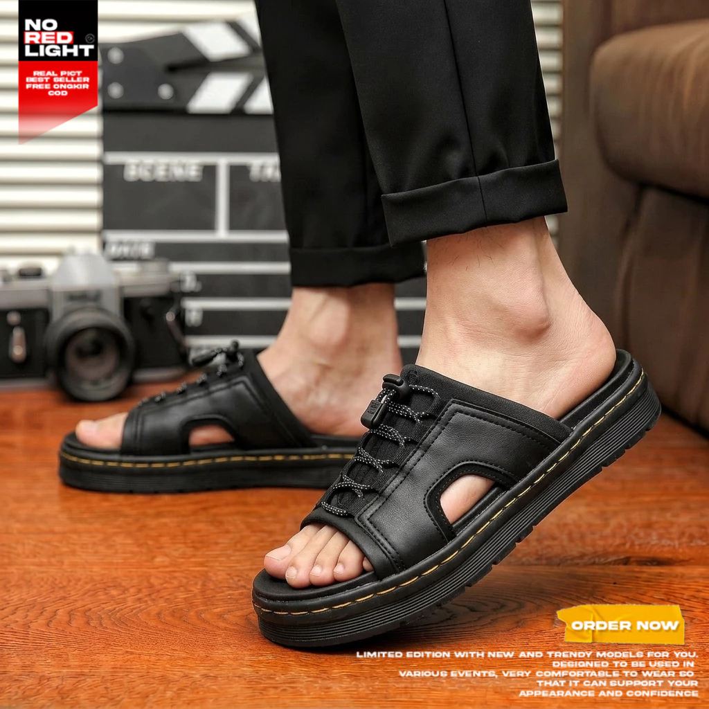 Sandal Slide Hitam Slop Docmart Pria Sole Empuk