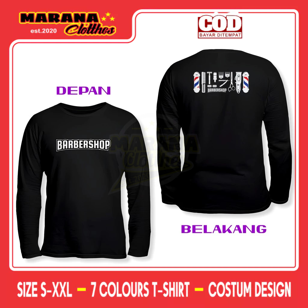 Kaos Barbershop Vector Barbershop Equipment DB Lengan Panjang Kaos Distro
