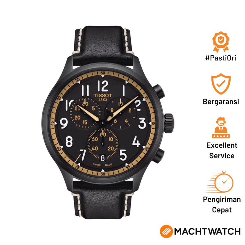 Jam Tangan Pria Tissot Chrono XL Vintage 45mm T-Sport T116.617.36.052.02 Black Dial Black Leather St