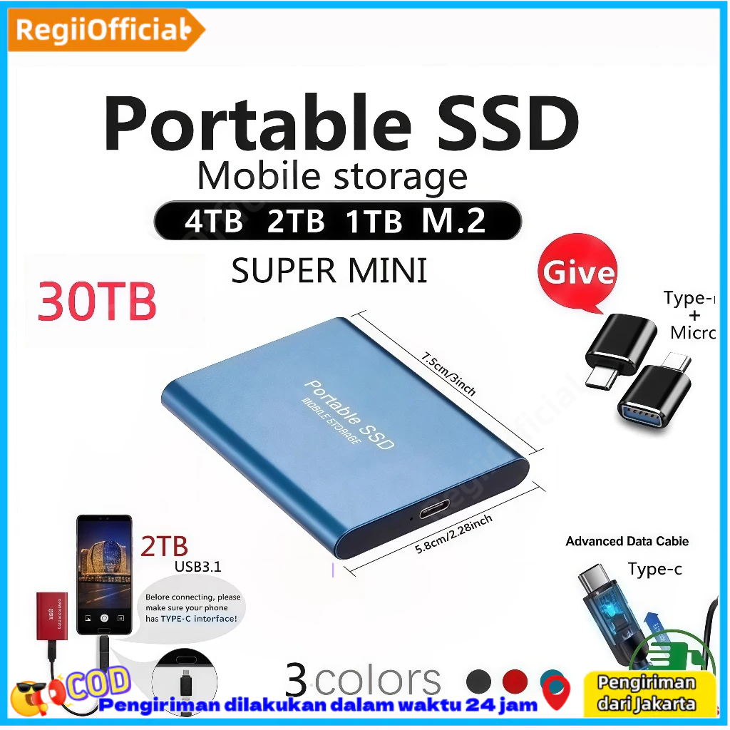 [Ready]Portable SSD External hard drives 1TB 2TB 4TB 8TB Hardisk Eksternal SSD USB 3.0 Portable