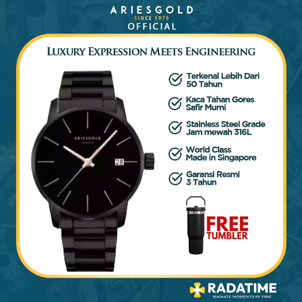 [FREE TUMBLER] Jam Tangan Pria Aries Gold Original & Garansi Resmi 2 Tahun G-1029-BK-BKRG