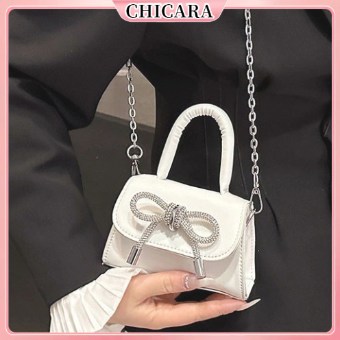 Tas Tangan Mini Wanita Pita Tas Selempang Rantai Persegi Kecil Harum Simple Fashion Serbaguna