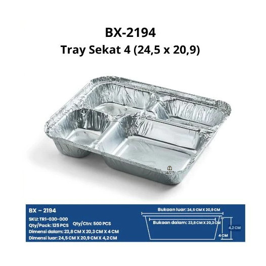 Aluminium Tray BX-2194 Bento 4 Sekat | Wadah Makan Sekat | Supplier Ready Stock