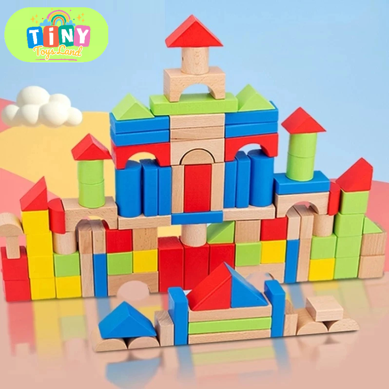 Mainan Balok kayu Anak Mainan Balok Susun Kayu  Edukasi Untuk Anak-Anak Building Blocks Besar 100pcs