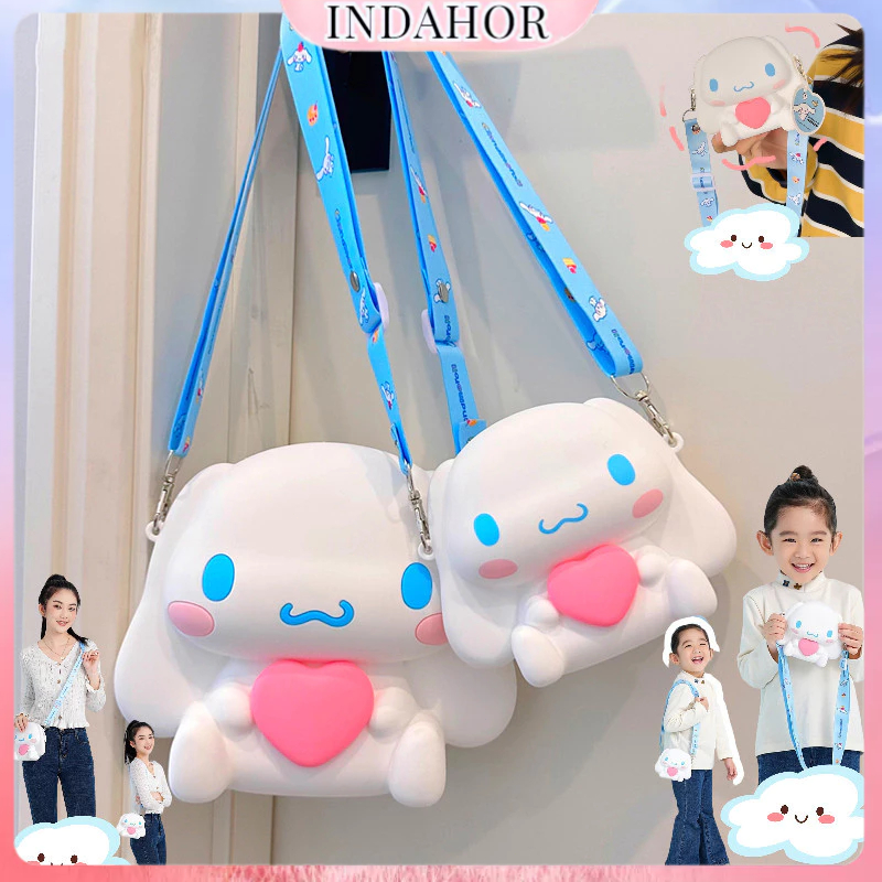 INDAHOR Dompet Koin Kartun/Tas Silikon Anak-Anak Cinnamoroll/Tas Selempang Silicone Lucu Anak/Tas Se