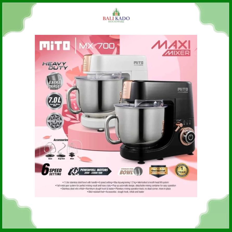 Mito MX-700 Stand Mixer Mangkuk Stainless / Mixer Pengaduk Adonan Kue 7 Liter Mito MX 700 - Garansi