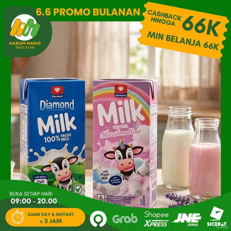 SUSU UHT DIAMOND 200ML / DIAMOND MILK UHT FULLCREAM 200ML / DIAMOND MILK UHT MARSHMALLOW 200ML