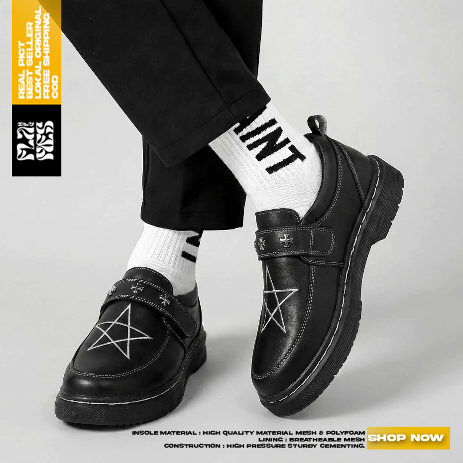 FLAMES AKESI - Sepatu Loafers Docmart Pria Casual Formal Pantofel Kerja Pria Hitam