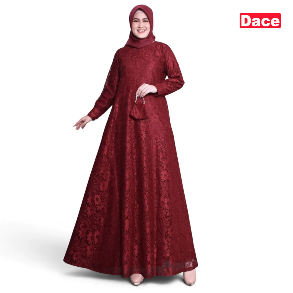DACE - Gamis Brokat Seragam Pesta Kondangan Wanita Maron Armi Bata