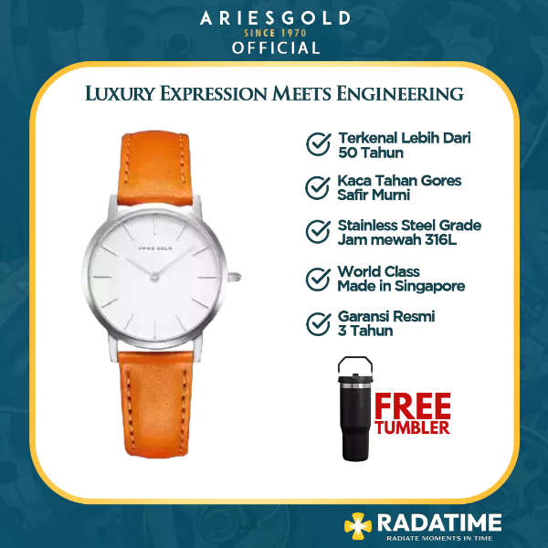 [FREE TUMBLER] Jam Tangan Wanita Aries Gold Original & Garansi Resmi 2 Tahun L-1023-S-W