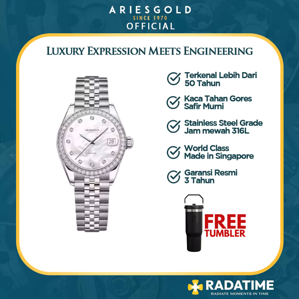 [FREE TUMBLER] Jam Tangan Wanita Aries Gold Original Garansi B-1069-S-MP