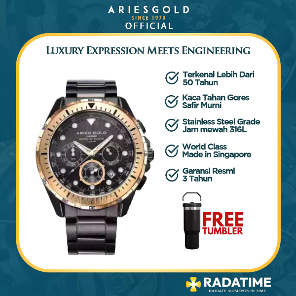 [FREE TUMBLER] Jam Tangan Pria Aries Gold Inspire Pioneer Atlantic 100% Original Solid -Rose Gold G-