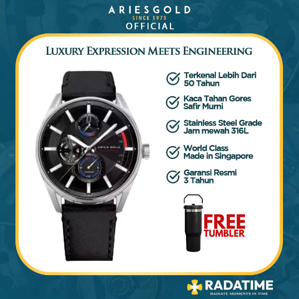 [FREE TUMBLER] Jam Tangan Pria Aries Gold Infinum Roadster 100% Original G-9021-S-BK