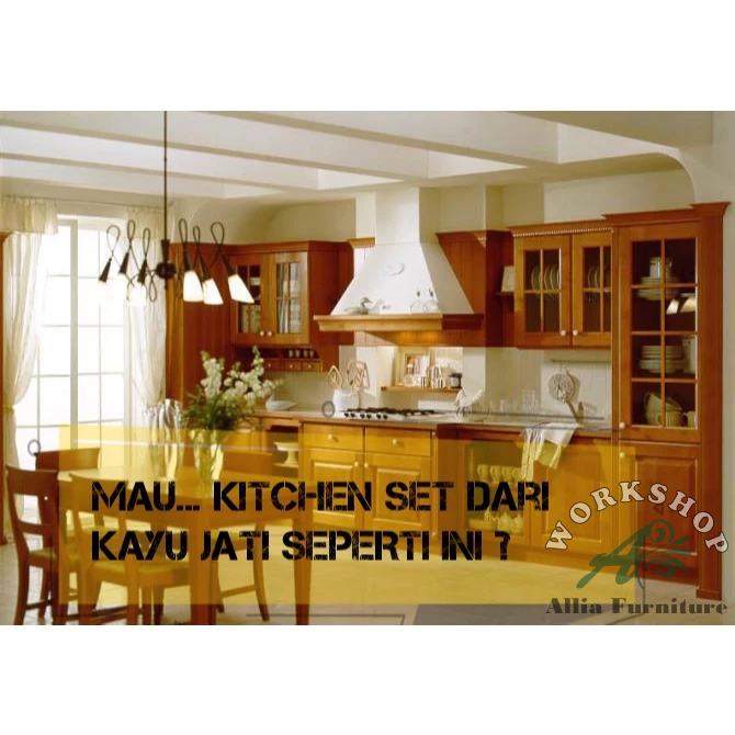 Kitchen set kayu jati - Lemari dapur kayu jati - Jasa pembuatan furniture bahan kayu jati Custom