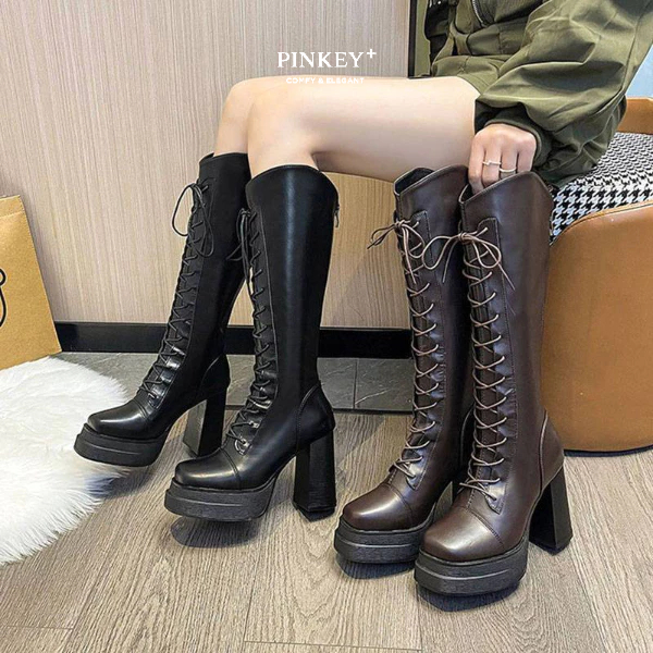 PINKEY P390 Sepatu Boots Panjang Wanita Boots Winter Overknee Pu Leather