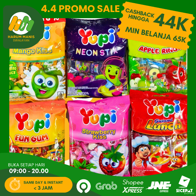 PERMEN YUPI / YUPI STRAWBERRY KISS / YUPI FUN GUM / YUPI NEON STIX / YUPI APPLE RINGS / YUPI MANGO K