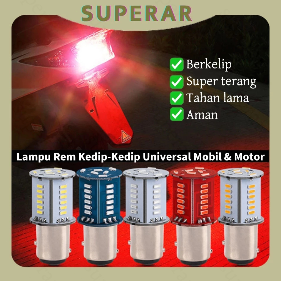 12V Lampu Rem Belakang Kedip Lampu Stop 30 Mata Super Terang Lampu Kolong Motor LED Mode Berkedip