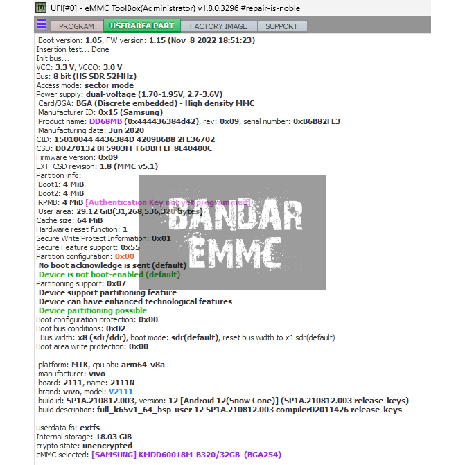 EMMC ( BGA 254 ) VIVO Y21 AUTO ON langsung NYALA  