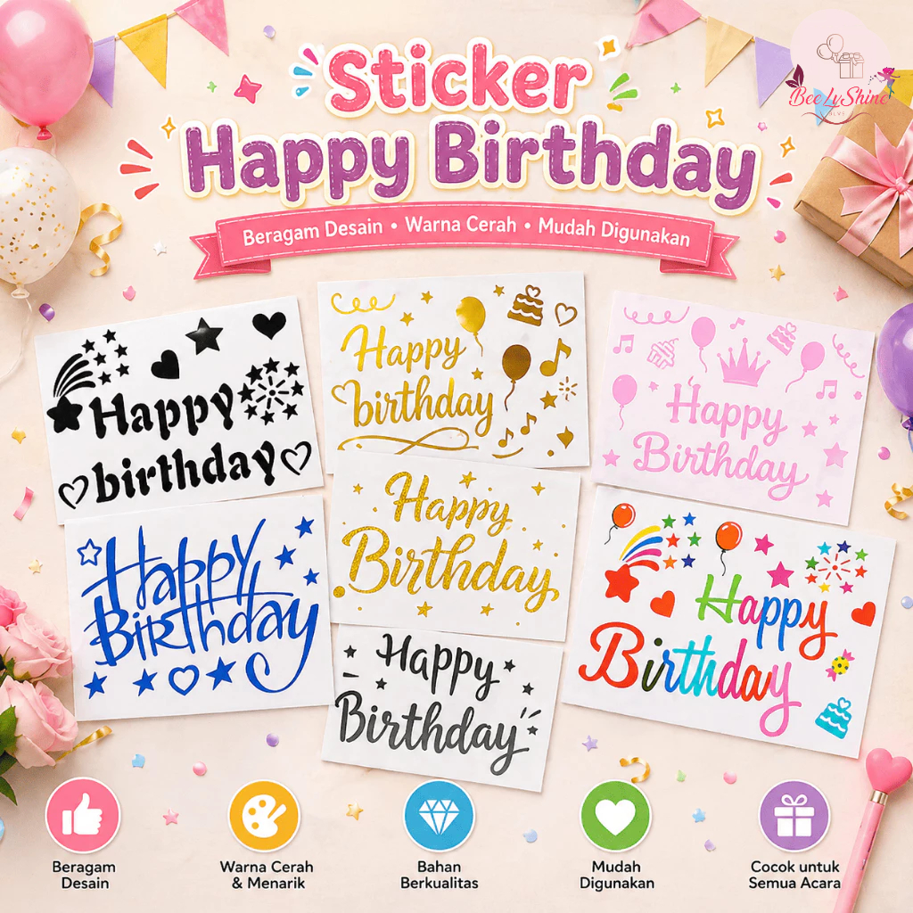 Sticker Balon PVC Tulisan Happy Birthday Dekorasi Balon
