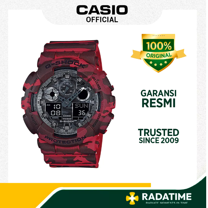 [SALE + FREE G-SHOCK TUMBLER] Jam Tangan Pria Casio G-Shock Red Army 100% Original GA-100CM-4ADR