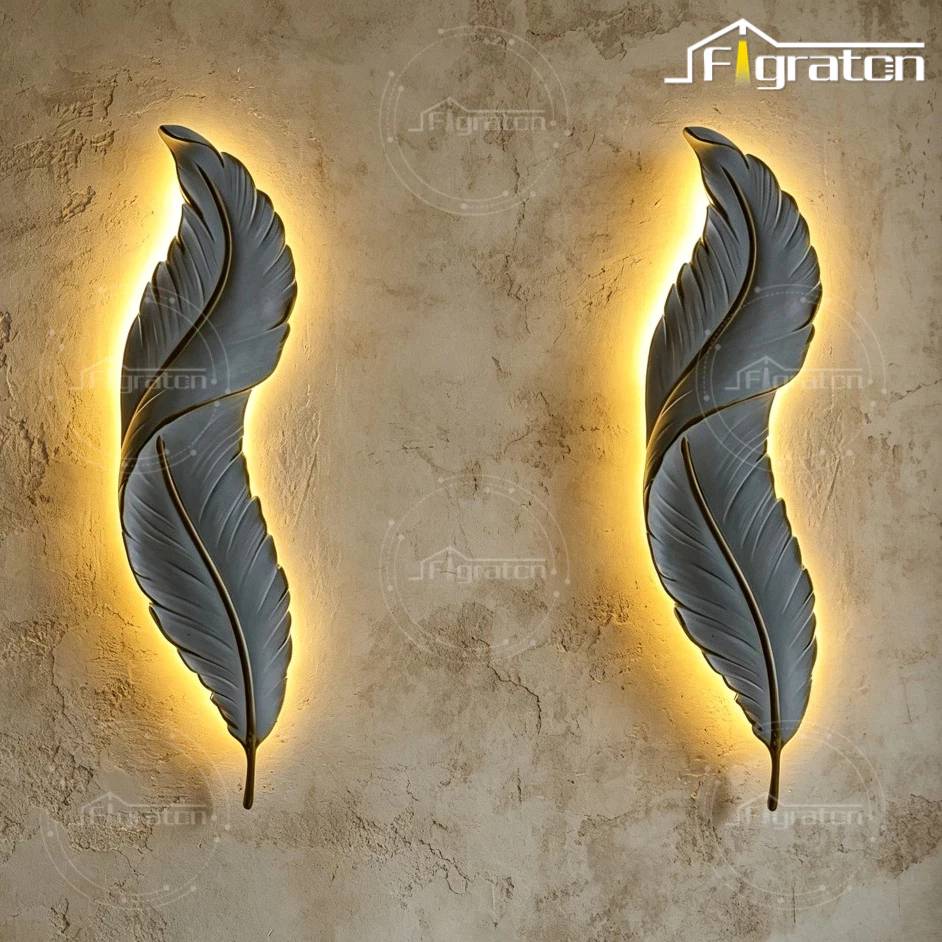 (1set isi 2 unit) Lampu Dinding Aestetik Model Bulu Angsa Dengan LED 3 warnaLampu Hias Dinding 65/90