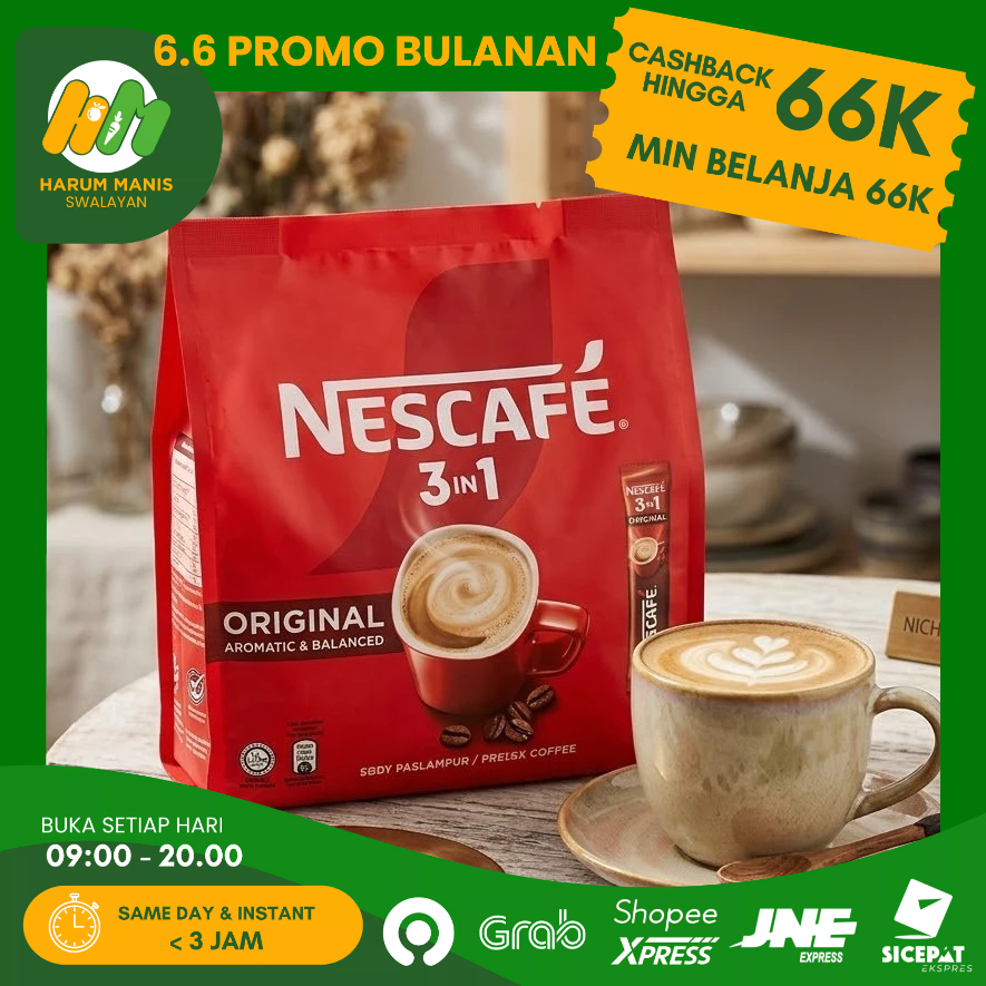 NESCAFE 3IN1 ORIGINAL 30X17,5GR / KOPI NESCAFE 3IN1 / NESCAFE KOPI SACHET / KOPI INSTAN